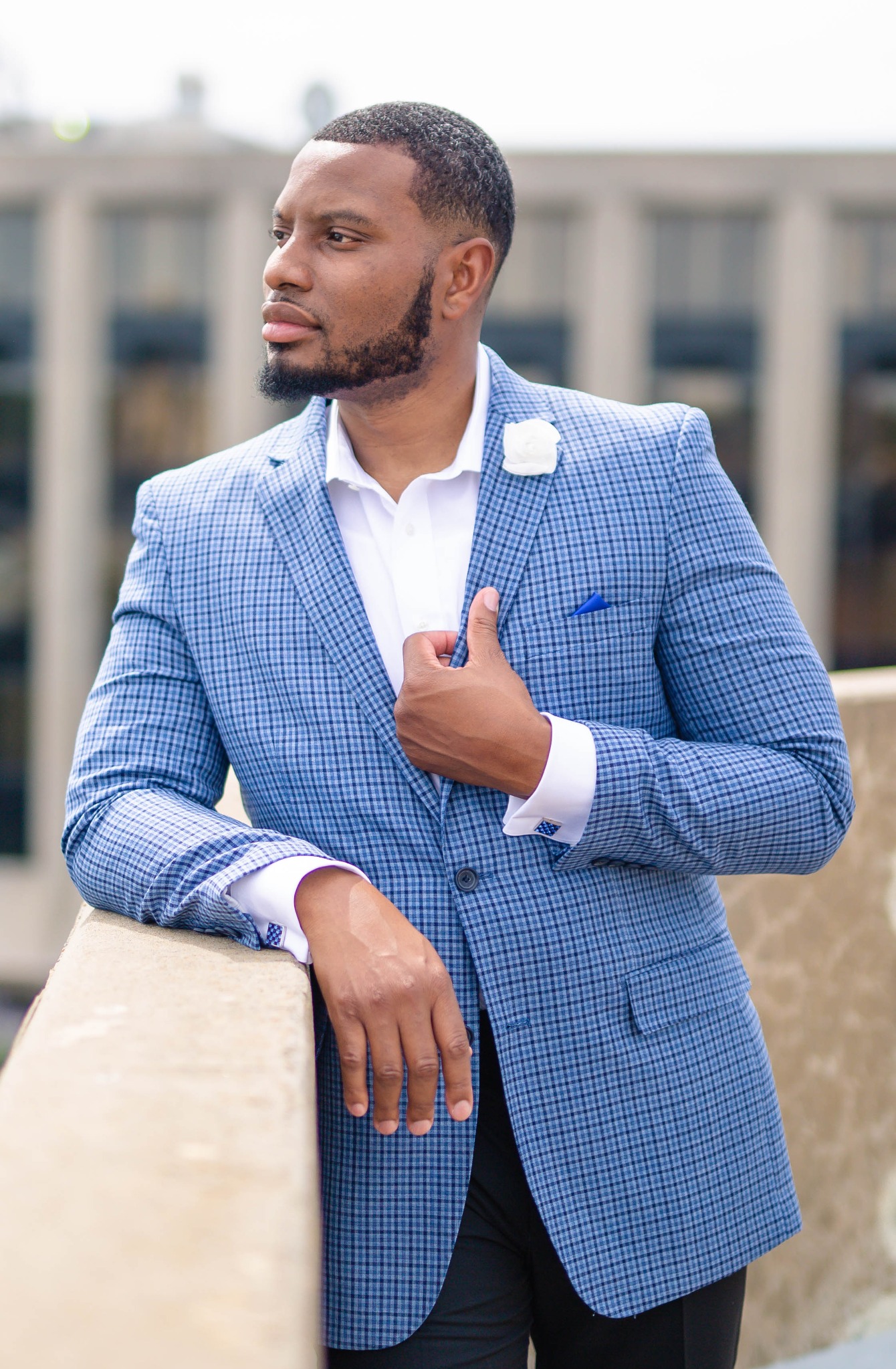 Antoine Sherman outdoors in a blue jacket